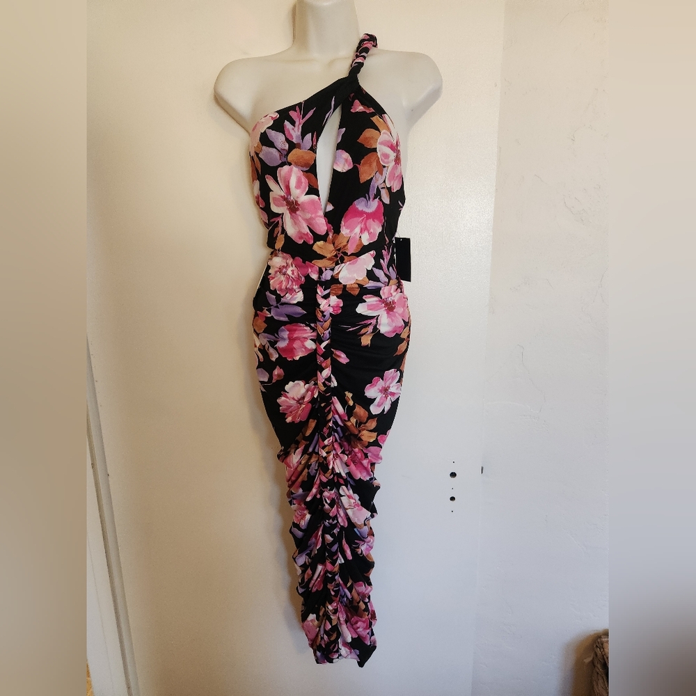 JLUXLABEL Jess Floral Ruched Braided One-Shoulder Midi Dress SzXS  NWT - Picture 6 of 16